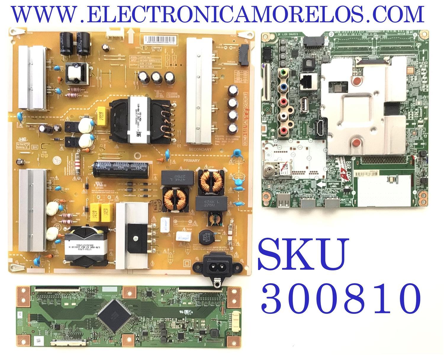 KIT DE TARJETAS PARA TV LG / MAIN EBT66527902 / EAX69083603 (1.0) / T-CON RUNTK6396TPZG / 1P-118BC00-4010 / 0418FVZG / FUENTE EAY65248602 / LGP70T-19U1 / 65248602 / B12L128602 / PANEL NC700DQE-VSHX7 / MODELO 70UN7070PUA.BUSMLKR